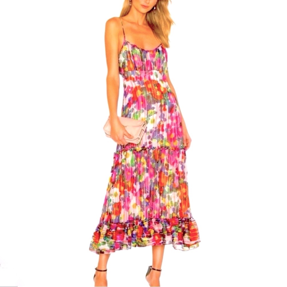 SALONI Multicolor Floral Pleated Midi Dress
